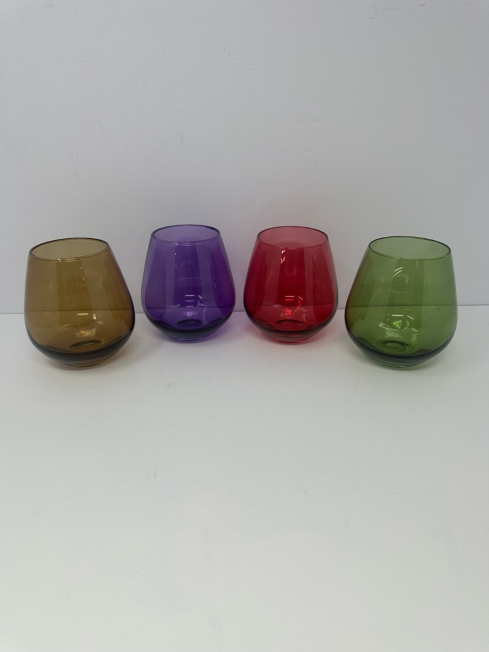 Set of 4 Vintage Lenox Tuscany Stemless Wine Glasses Harvest Vibrant Color A0